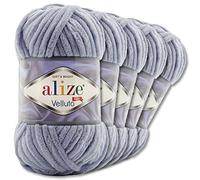 Wohnkult Alize 5x100 g Velluto Premium Wolle 30 Auswahl Chenillegarn Samtwolle Amigurumi Decken Accessore Kleidung DIY (87 | Dunkelgrau)