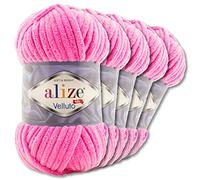 Wohnkult Alize 5x100 g Velluto Premium Wolle 30 Auswahl Chenillegarn Samtwolle Amigurumi Decken Accessore Kleidung DIY (121 | Pink)
