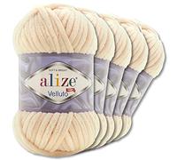 Wohnkult Alize 5x100 g Velluto Premium Wolle 30 Auswahl Chenillegarn Samtwolle Amigurumi Decken Accessore Kleidung DIY (310 | Honig)