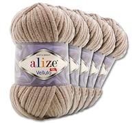 Wohnkult Alize 5x100 g Velluto Premium Wolle 30 Auswahl Chenillegarn Samtwolle Amigurumi Decken Accessore Kleidung DIY (530 | Beige)