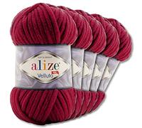 Wohnkult Alize 5x100 g Velluto Premium Wolle 30 Auswahl Chenillegarn Samtwolle Amigurumi Decken Accessore Kleidung DIY (107 | Kirsche)