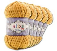 Wohnkult Alize 5x100 g Velluto Premium Wolle 30 Auswahl Chenillegarn Samtwolle Amigurumi Decken Accessore Kleidung DIY (02 | Senf)