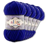 Wohnkult Alize 5x100 g Velluto Premium Wolle 30 Auswahl Chenillegarn Samtwolle Amigurumi Decken Accessore Kleidung DIY (360 | Dunkelblau)