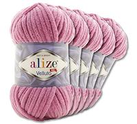 Wohnkult Alize 5x100 g Velluto PREMIUM Wolle 30 Auswahl Chenillegarn Samtwolle Amigurumi Decken Accessore Kleidung DIY (98 | Rose)