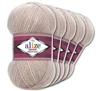 Wohnkult Alize 5x100g Superwash Comfort Sockenwolle 33 Farben zur Auswahl EIN-/Mehrfarbig (152 | Hellbeige Melange)