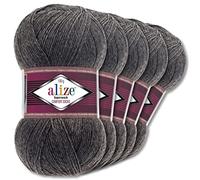 Wohnkult Alize 5x100g Superwash Comfort Sockenwolle 33 Farben zur Auswahl EIN-/Mehrfarbig (182 | Dunkelgrau Melange)