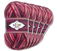 Wohnkult Alize 5x100g Superwash Comfort Sockenwolle 33 Farben zur Auswahl EIN-/Mehrfarbig (2698)