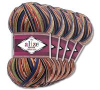 Wohnkult Alize 5x100g Superwash Comfort Sockenwolle 33 Farben zur Auswahl EIN-/Mehrfarbig (2701)