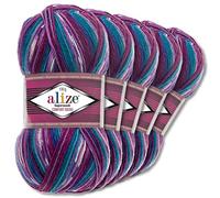 Wohnkult Alize 5x100g Superwash Comfort Sockenwolle 33 Farben zur Auswahl EIN-/Mehrfarbig (4412)