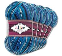 Wohnkult Alize 5x100g Superwash Comfort Sockenwolle 33 Farben zur Auswahl EIN-/Mehrfarbig (4446)