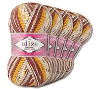 Wohnkult Alize 5x100g Superwash Comfort Sockenwolle 33 Farben zur Auswahl EIN-/Mehrfarbig (7652)