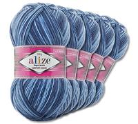 Wohnkult Alize 5x100g Superwash Comfort Sockenwolle 33 Farben zur Auswahl EIN-/Mehrfarbig (7677)