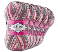 Wohnkult Alize 5x100g Superwash Comfort Sockenwolle 33 Farben zur Auswahl EIN-/Mehrfarbig (7707)