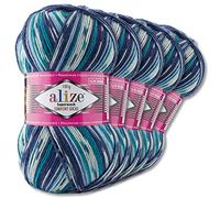 Wohnkult Alize 5x100g Superwash Comfort Sockenwolle 33 Farben zur Auswahl EIN-/Mehrfarbig (7708)