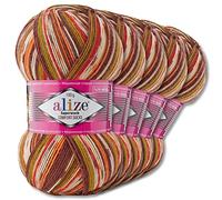 Wohnkult Alize 5x100g Superwash Comfort Sockenwolle 33 Farben zur Auswahl EIN-/Mehrfarbig (7709)