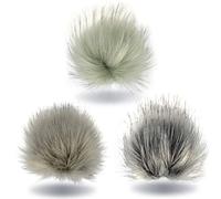 Wohnkult Bommel-Set: 3 x Kunstfellbommel Hellgrau+Grau+Dunkelgrau Pelz Ø10-12 cm mit Faden Mütze Anhänger Schlüssel Pommel Bommel
