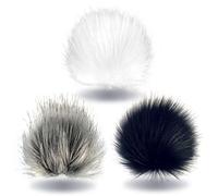 Wohnkult Bommel-Set 3 x Kunstfellbommel Weiß + Dunkelgrau + Schwarz-Metallic Pelz Ø15-17 cm mit Faden Mützen Schlüssel Anhänger Pommel Bommel