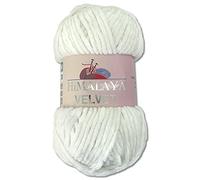 Wohnkult Himalaya 100 g Velvet Dolphin Wolle 40 Farben zur Auswahl Chenille Strickgarn Flauschgarn Glanz Accessoire Kleidung Decken (90063 | Weiß)