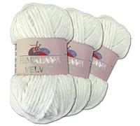 Wohnkult Himalaya 3 x 100 g Velvet Dolphin Wolle 40 Farben zur Auswahl Chenille Strickgarn Flauschwolle Glanz Accessoire Kleidung Decken (90063 | Weiß)