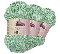 Wohnkult Himalaya 3 x 100 g Velvet Dolphin Wolle 40 Farben zur Auswahl Chenille Strickgarn Flauschwolle Glanz Accessoire Kleidung Decken (90047 | Aquamarin)