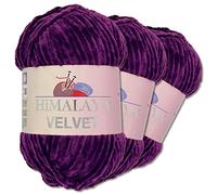 Wohnkult Himalaya 3 x 100 g Velvet Dolphin Wolle 40 Farben zur Auswahl Chenille Strickgarn Flauschwolle Glanz Accessoire Kleidung Decken (90028 | Lila)