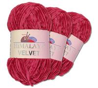 Wohnkult Himalaya 3 x 100 g Velvet Dolphin Wolle 40 Farben zur Auswahl Chenille Strickgarn Flauschwolle Glanz Accessoire Kleidung Decken (90010 | Fuchsia)
