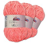 Wohnkult Himalaya 3 x 100 g Velvet Dolphin Wolle 40 Farben zur Auswahl Chenille Strickgarn Flauschwolle Glanz Accessoire Kleidung Decken (90046 | Lachsrosa)