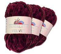 Wohnkult Himalaya 3 x 100 g Velvet Dolphin Wolle 40 Farben zur Auswahl Chenille Strickgarn Flauschwolle Glanz Accessoire Kleidung Decken (90039 | Aubergine)