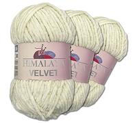 Wohnkult Himalaya 3 x 100 g Velvet Dolphin Wolle 40 Farben zur Auswahl Chenille Strickgarn Flauschwolle Glanz Accessoire Kleidung Decken (90008 | Vanille)