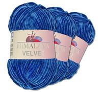 Wohnkult Himalaya 3 x 100 g Velvet Dolphin Wolle 40 Farben zur Auswahl Chenille Strickgarn Flauschwolle Glanz Accessoire Kleidung Decken (90029 | Blau)