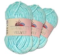 Wohnkult Himalaya 3 x 100 g Velvet Dolphin Wolle 40 Farben zur Auswahl Chenille Strickgarn Flauschwolle Glanz Accessoire Kleidung Decken (90006 | Babyblau)
