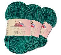 Wohnkult Himalaya 3 x 100 g Velvet Dolphin Wolle 40 Farben zur Auswahl Chenille Strickgarn Flauschwolle Glanz Accessoire Kleidung Decken (90048 | Petrol)