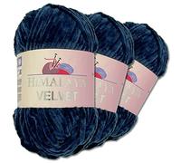 Wohnkult Himalaya 3 x 100 g Velvet Dolphin Wolle 40 Farben zur Auswahl Chenille Strickgarn Flauschwolle Glanz Accessoire Kleidung Decken (90021 | Dunkelblau)