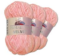 Wohnkult Himalaya 3 x 100 g Velvet Dolphin Wolle 40 Farben zur Auswahl Chenille Strickgarn Flauschwolle Glanz Accessoire Kleidung Decken (90019 | Rosa)