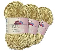 Wohnkult Himalaya 3 x 100 g Velvet Dolphin Wolle 40 Farben zur Auswahl Chenille Strickgarn Flauschwolle Glanz Accessoire Kleidung Decken (90017 | Sandstein)