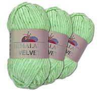 Wohnkult Himalaya 3 x 100 g Velvet Dolphin Wolle 40 Farben zur Auswahl Chenille Strickgarn Flauschwolle Glanz Accessoire Kleidung Decken (90007 | Mint)