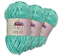 Wohnkult Himalaya 3 x 100 g Velvet Dolphin Wolle 40 Farben zur Auswahl Chenille Strickgarn Flauschwolle Glanz Accessoire Kleidung Decken (90035 | Türkis)