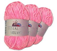 Wohnkult Himalaya 3 x 100 g Velvet Dolphin Wolle 40 Farben zur Auswahl Chenille Strickgarn Flauschwolle Glanz Accessoire Kleidung Decken (90009 | Pink)