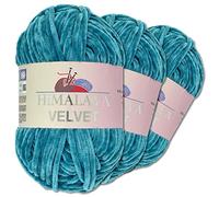 Wohnkult Himalaya 3 x 100 g Velvet Dolphin Wolle 40 Farben zur Auswahl Chenille Strickgarn Flauschwolle Glanz Accessoire Kleidung Decken (90041 | Pazifikblau)