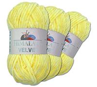 Wohnkult Himalaya 3 x 100 g Velvet Dolphin Wolle 40 Farben zur Auswahl Chenille Strickgarn Flauschwolle Glanz Accessoire Kleidung Decken (90002 | Sonnengelb)