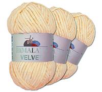 Wohnkult Himalaya 3 x 100 g Velvet Dolphin Wolle 40 Farben zur Auswahl Chenille Strickgarn Flauschwolle Glanz Accessoire Kleidung Decken (90033 | Apricot)