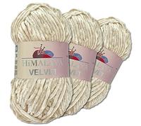 Wohnkult Himalaya 3 x 100 g Velvet Dolphin Wolle 40 Farben zur Auswahl Chenille Strickgarn Flauschwolle Glanz Accessoire Kleidung Decken (90042 | Beige)
