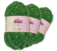 Wohnkult Himalaya 3 x 100 g Velvet Dolphin Wolle 40 Farben zur Auswahl Chenille Strickgarn Flauschwolle Glanz Accessoire Kleidung Decken (90060 | Grün)