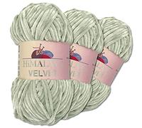 Wohnkult Himalaya 3 x 100 g Velvet Dolphin Wolle 40 Farben zur Auswahl Chenille Strickgarn Flauschwolle Glanz Accessoire Kleidung Decken (90057 | Grau)