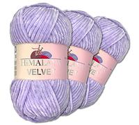 Wohnkult Himalaya 3 x 100 g Velvet Dolphin Wolle 40 Farben zur Auswahl Chenille Strickgarn Flauschwolle Glanz Accessoire Kleidung Decken (90005 | Flieder)