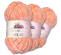 Wohnkult Himalaya 3 x 100 g Velvet Dolphin Wolle 40 Farben zur Auswahl Chenille Strickgarn Flauschwolle Glanz Accessoire Kleidung Decken (90023 | Pfirsich)