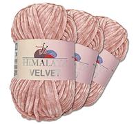 Wohnkult Himalaya 3 x 100 g Velvet Dolphin Wolle 40 Farben zur Auswahl Chenille Strickgarn Flauschwolle Glanz Accessoire Kleidung Decken (90049 | Altrosa)