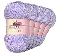 Wohnkult Himalaya 5 x 100 g Velvet Dolphin Wolle 40 Farben zur Auswahl Chenille Strickgarn Glanz Flauschgarn Accessoire Kleidung (90005 | Flieder)