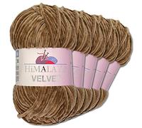 Wohnkult Himalaya 5 x 100 g Velvet Dolphin Wolle 40 Farben zur Auswahl Chenille Strickgarn Glanz Flauschgarn Accessoire Kleidung (90037 | Braun)