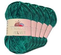 Wohnkult Himalaya 5 x 100 g Velvet Dolphin Wolle 40 Farben zur Auswahl Chenille Strickgarn Glanz Flauschgarn Accessoire Kleidung (90048 | Petrol)